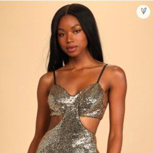 LULUS Lustrous and Luxe Gold Sequin Cutout Bodycon Mini Dress